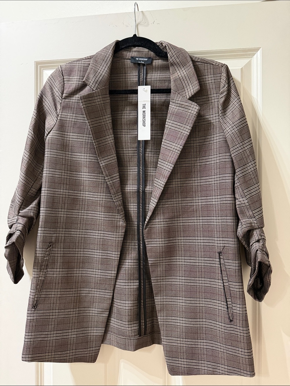 Workshop Republic Clothing Plaid Blazer in Taupe and Cream